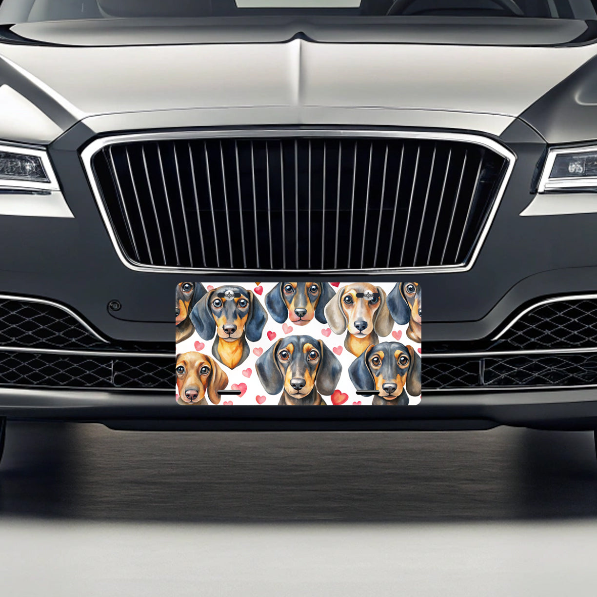 Cute Dachshund Dog Faces Hearts Metal Vanity Novelty Tag License Plate for Trucks Cars SUVs