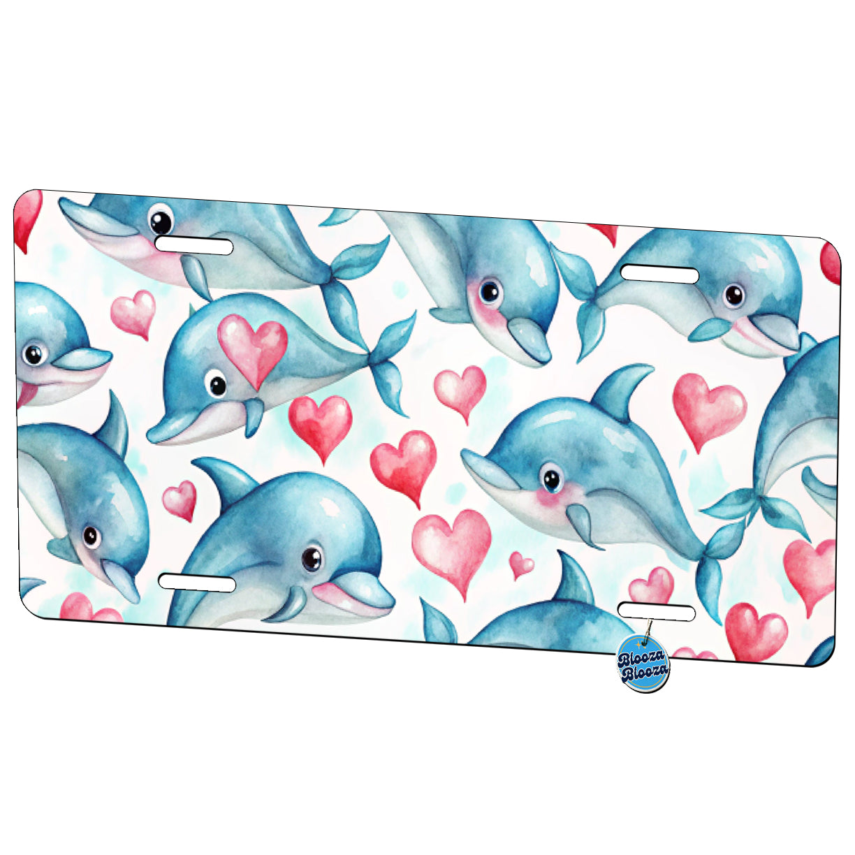 Cute Dolphin Faces Hearts Metal Vanity Novelty Tag License Plate for Trucks Cars SUVs
