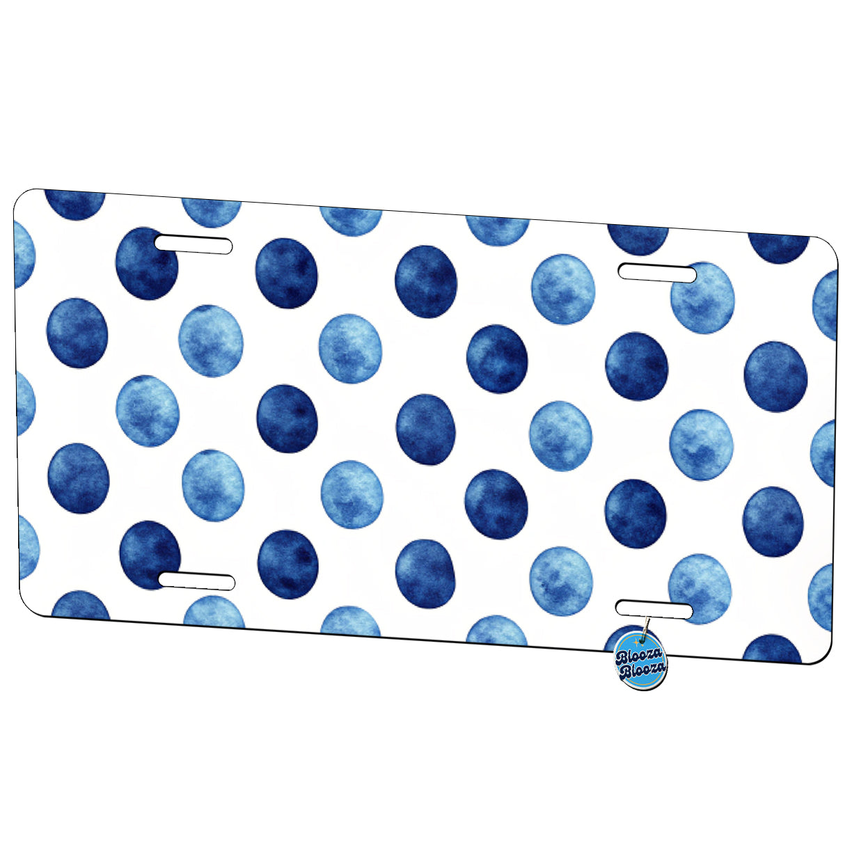 Dark Blue Polka Dots White Background Metal Vanity Novelty Tag License Plate for Trucks Cars SUVs