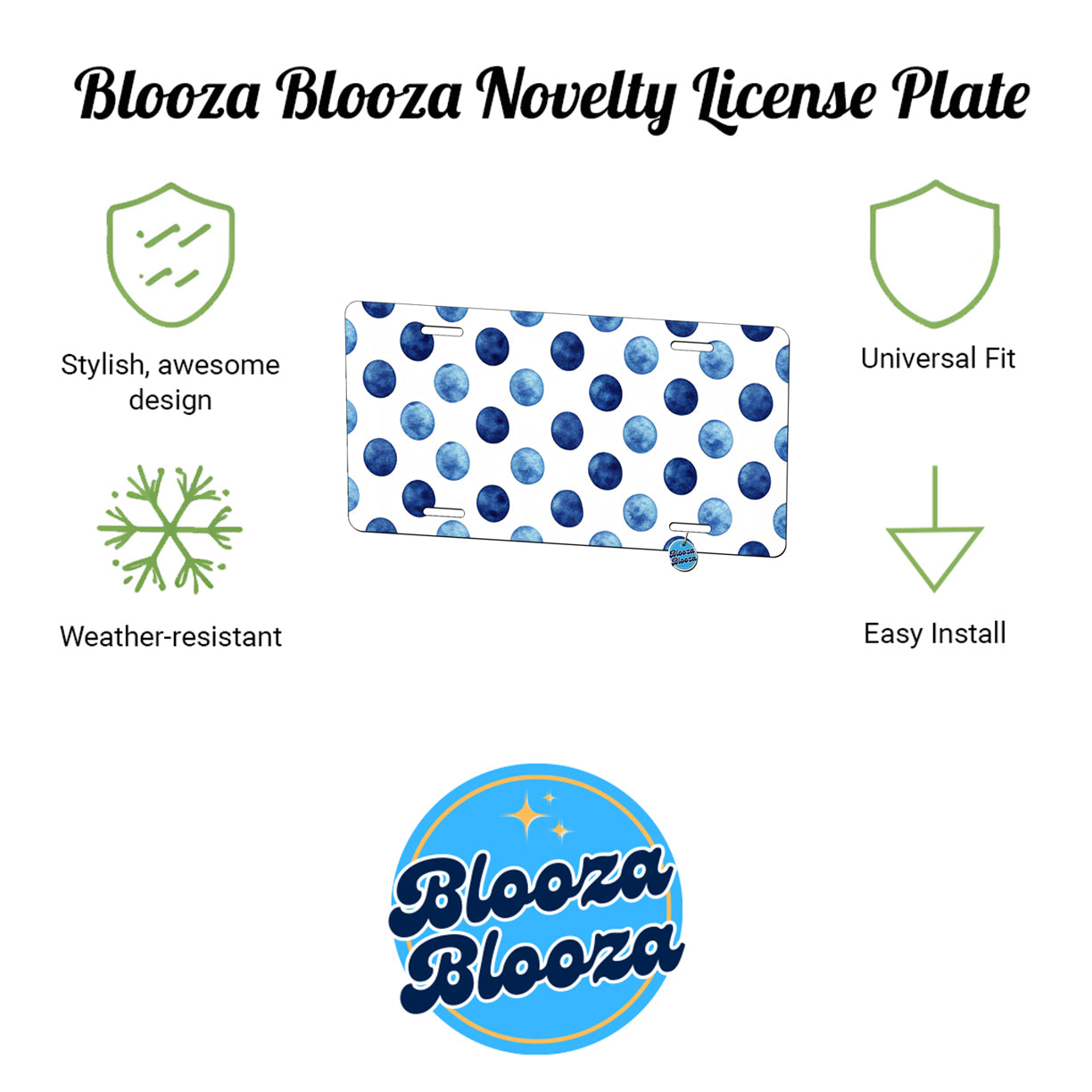 Dark Blue Polka Dots White Background Metal Vanity Novelty Tag License Plate for Trucks Cars SUVs