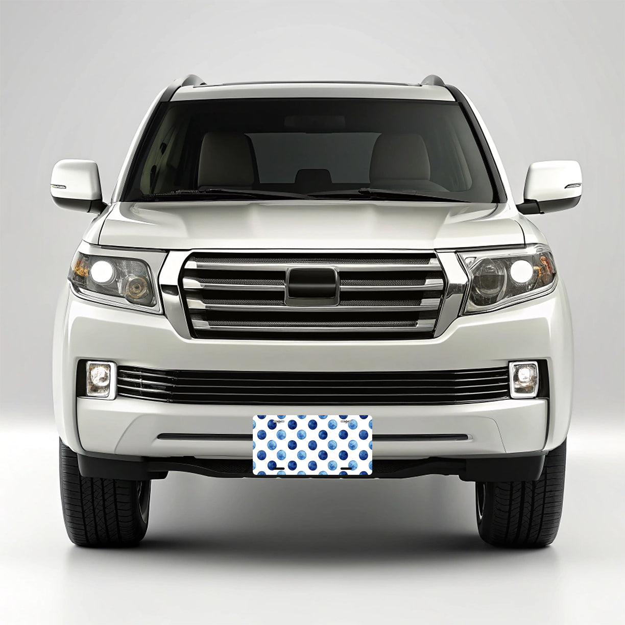 Dark Blue Polka Dots White Background Metal Vanity Novelty Tag License Plate for Trucks Cars SUVs