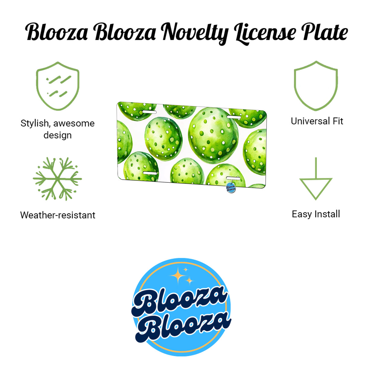 Fluorescent Green Pickleballs Metal Vanity Novelty Tag License Plate for Trucks Cars SUVs