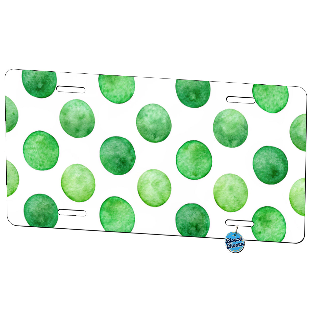 Green Polka Dots White Background Metal Vanity Novelty Tag License Plate for Trucks Cars SUVs