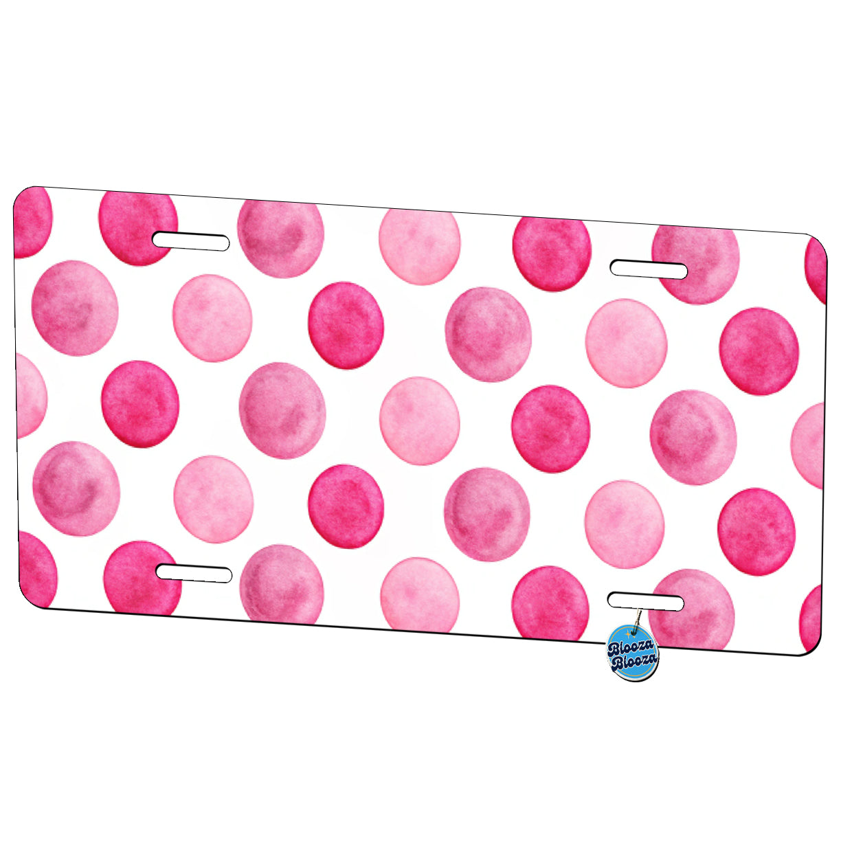 Hot Pink Polka Dots White Background Metal Vanity Novelty Tag License Plate for Trucks Cars SUVs