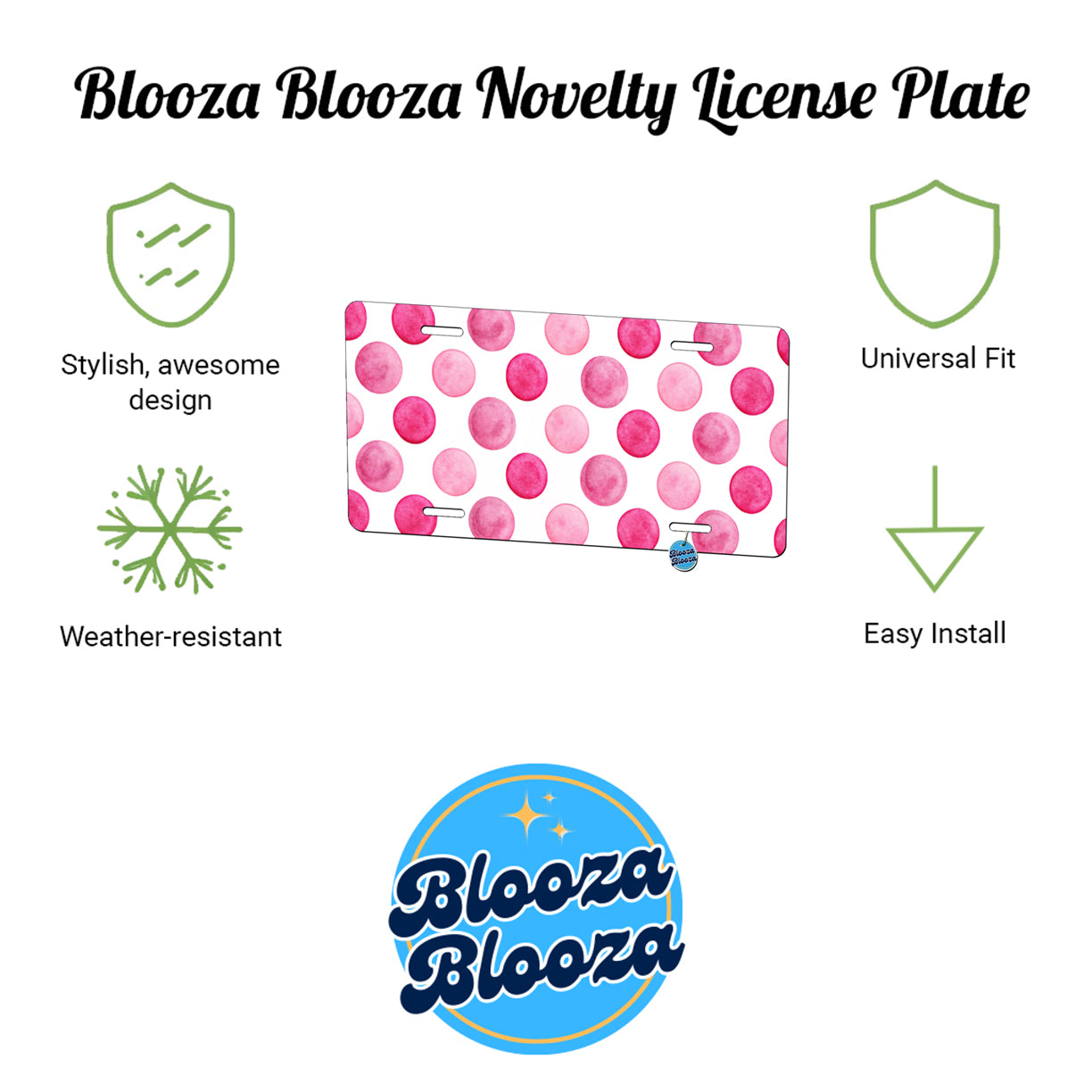 Hot Pink Polka Dots White Background Metal Vanity Novelty Tag License Plate for Trucks Cars SUVs