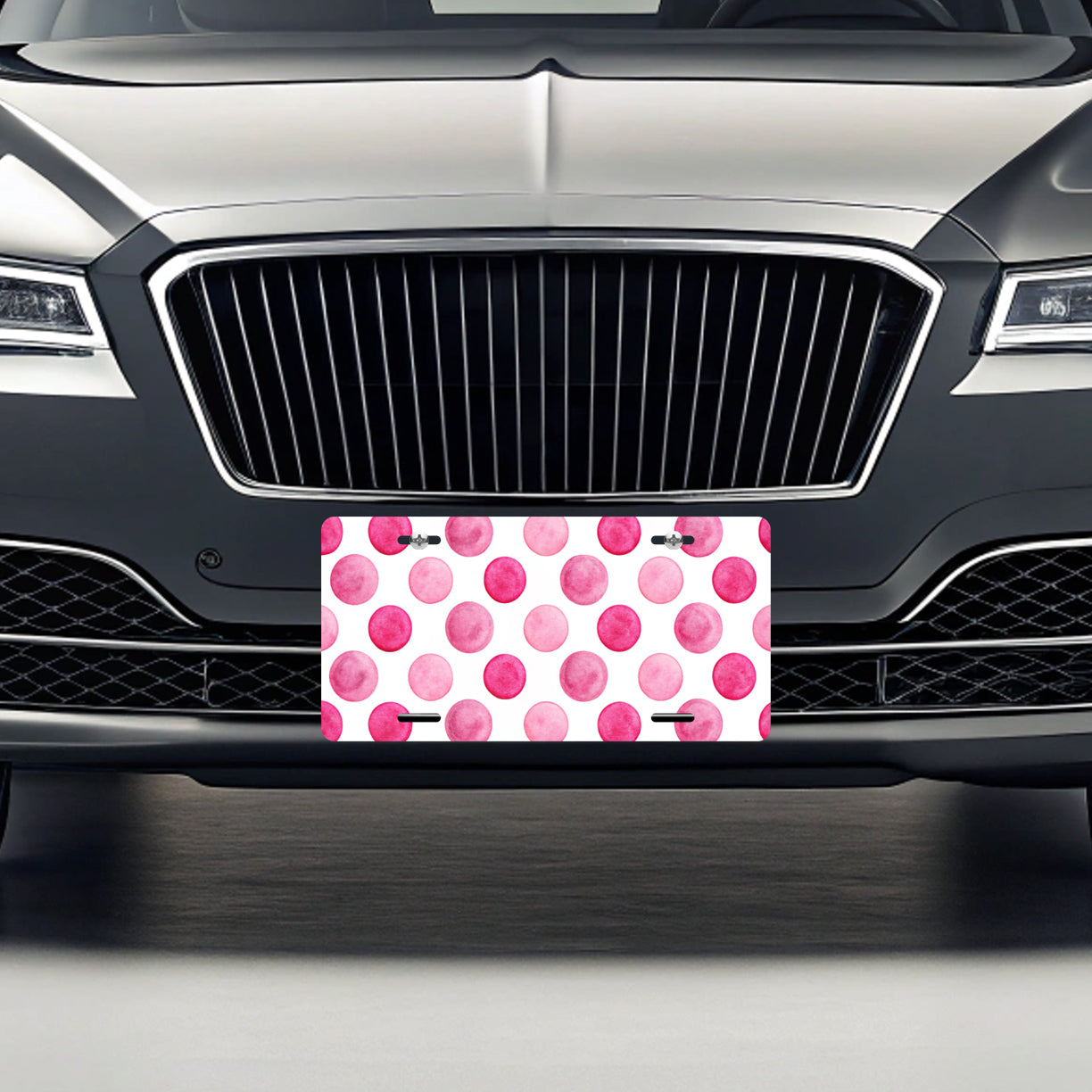 Hot Pink Polka Dots White Background Metal Vanity Novelty Tag License Plate for Trucks Cars SUVs