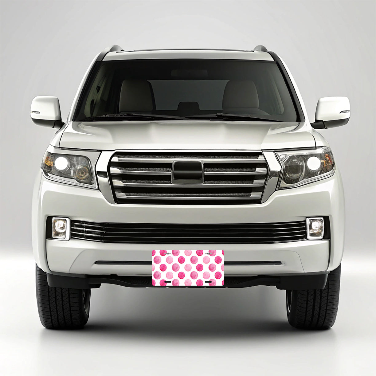 Hot Pink Polka Dots White Background Metal Vanity Novelty Tag License Plate for Trucks Cars SUVs