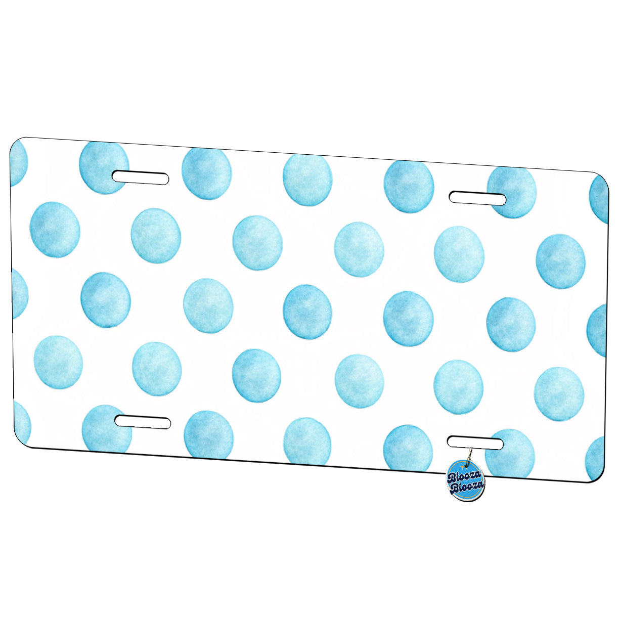 Light Blue Polka Dots White Background Metal Vanity Novelty Tag License Plate for Trucks Cars SUVs
