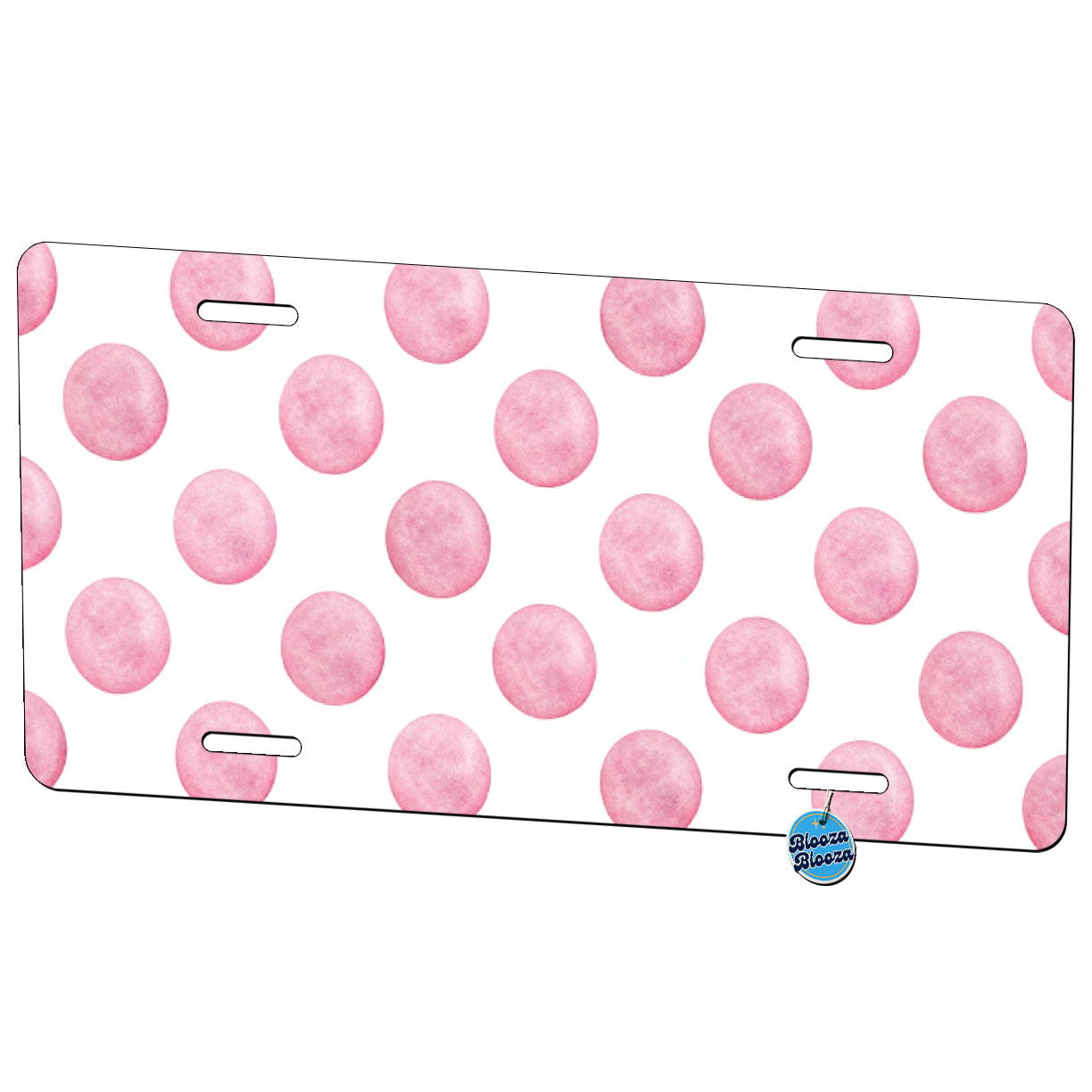 Light Pink Polka Dots White Background Metal Vanity Novelty Tag License Plate for Trucks Cars SUVs