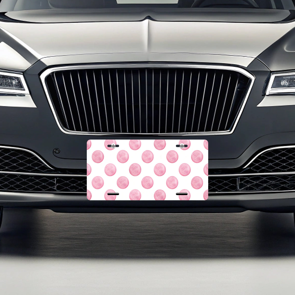 Light Pink Polka Dots White Background Metal Vanity Novelty Tag License Plate for Trucks Cars SUVs