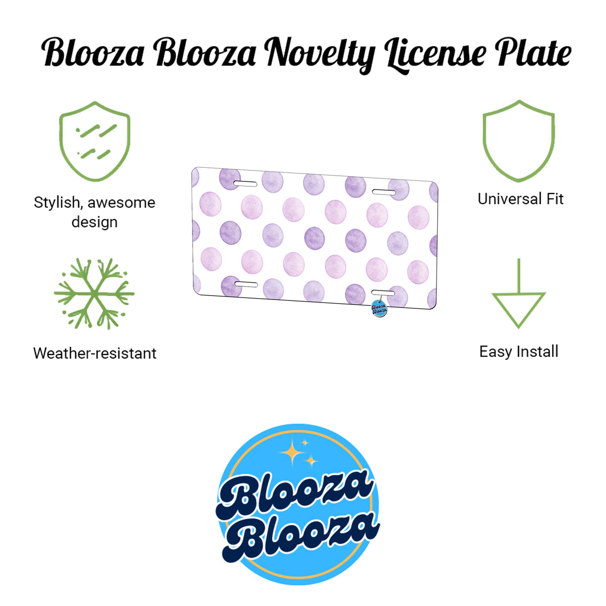 Light Purple Polka Dots White Background Metal Vanity Novelty Tag License Plate for Trucks Cars SUVs