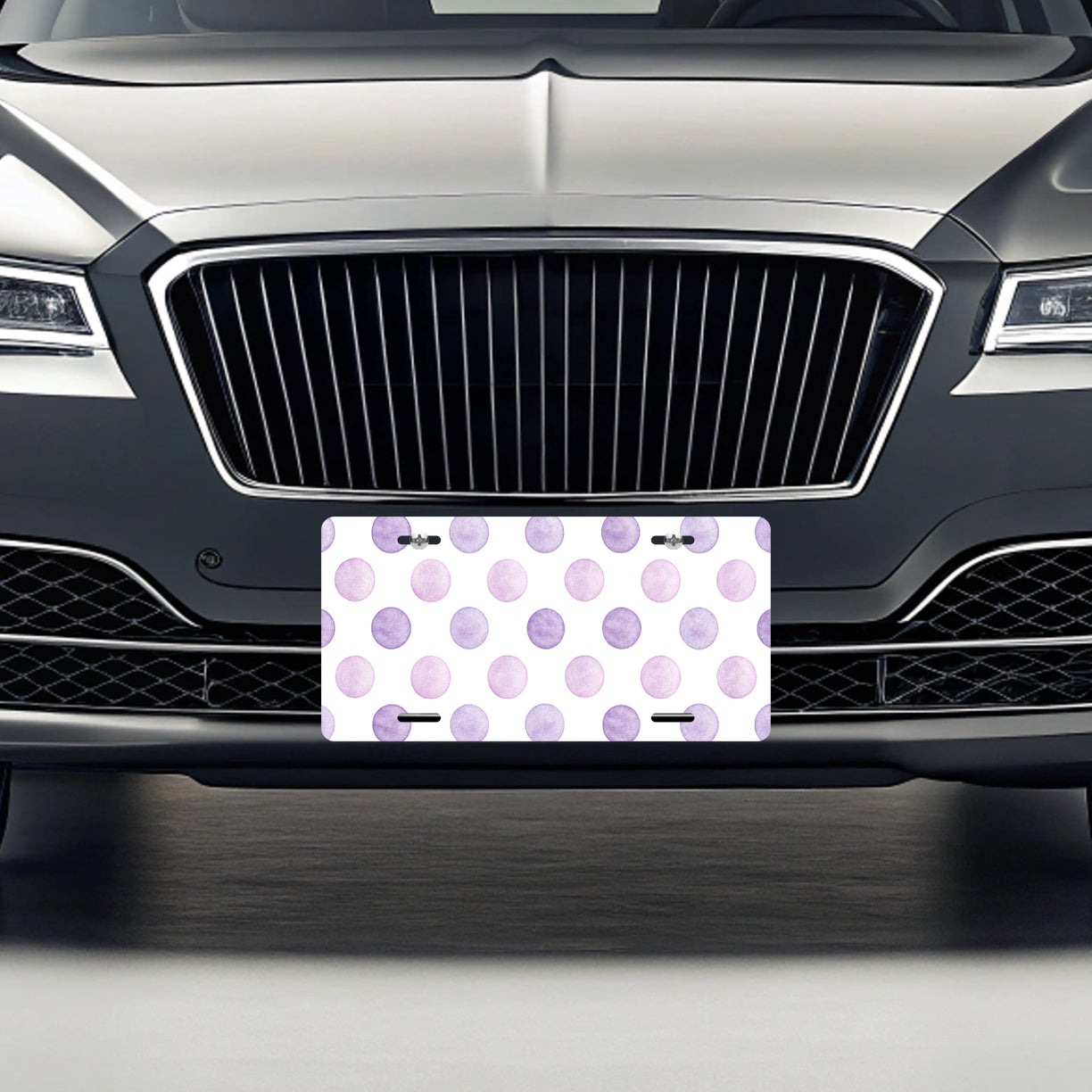 Light Purple Polka Dots White Background Metal Vanity Novelty Tag License Plate for Trucks Cars SUVs