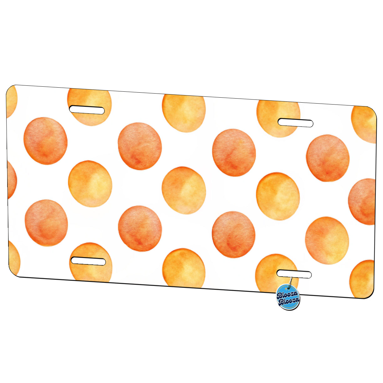 Orange Polka Dots White Background Metal Vanity Novelty Tag License Plate for Trucks Cars SUVs
