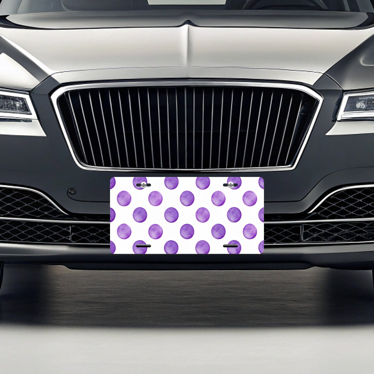Purple Polka Dots White Background Metal Vanity Novelty Tag License Plate for Trucks Cars SUVs