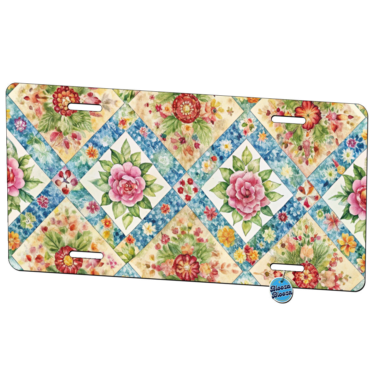 Quilt Floral Pattern Quilter Sewing Metal Vanity Novelty Tag License Plate for Trucks Cars SUVs