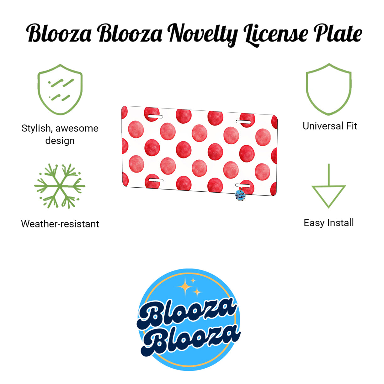 Red Polka Dots White Background Metal Vanity Novelty Tag License Plate for Trucks Cars SUVs