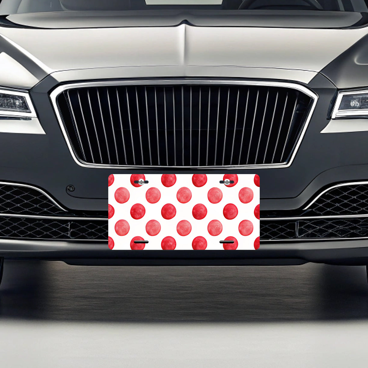 Red Polka Dots White Background Metal Vanity Novelty Tag License Plate for Trucks Cars SUVs