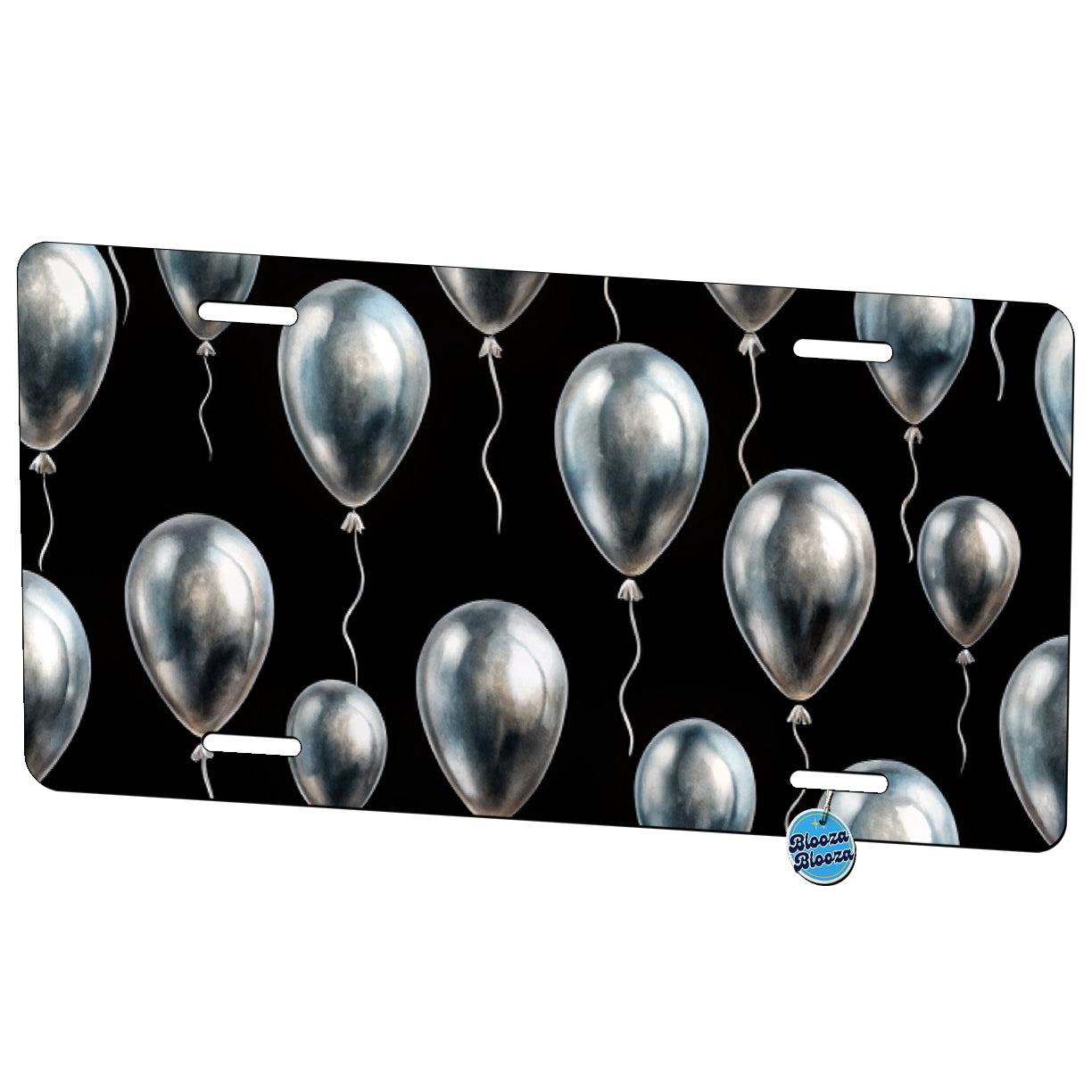 Silver Balloons Black Background Birthday Anniversary Metal Vanity Novelty Tag License Plate for Trucks Cars SUVs