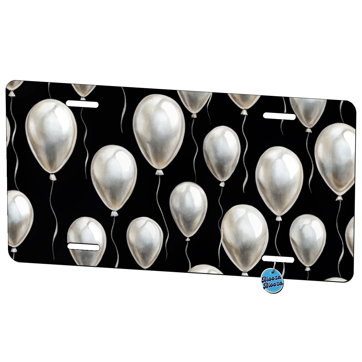 White Balloons Black Background Birthday Metal Vanity Novelty Tag License Plate for Trucks Cars SUVs