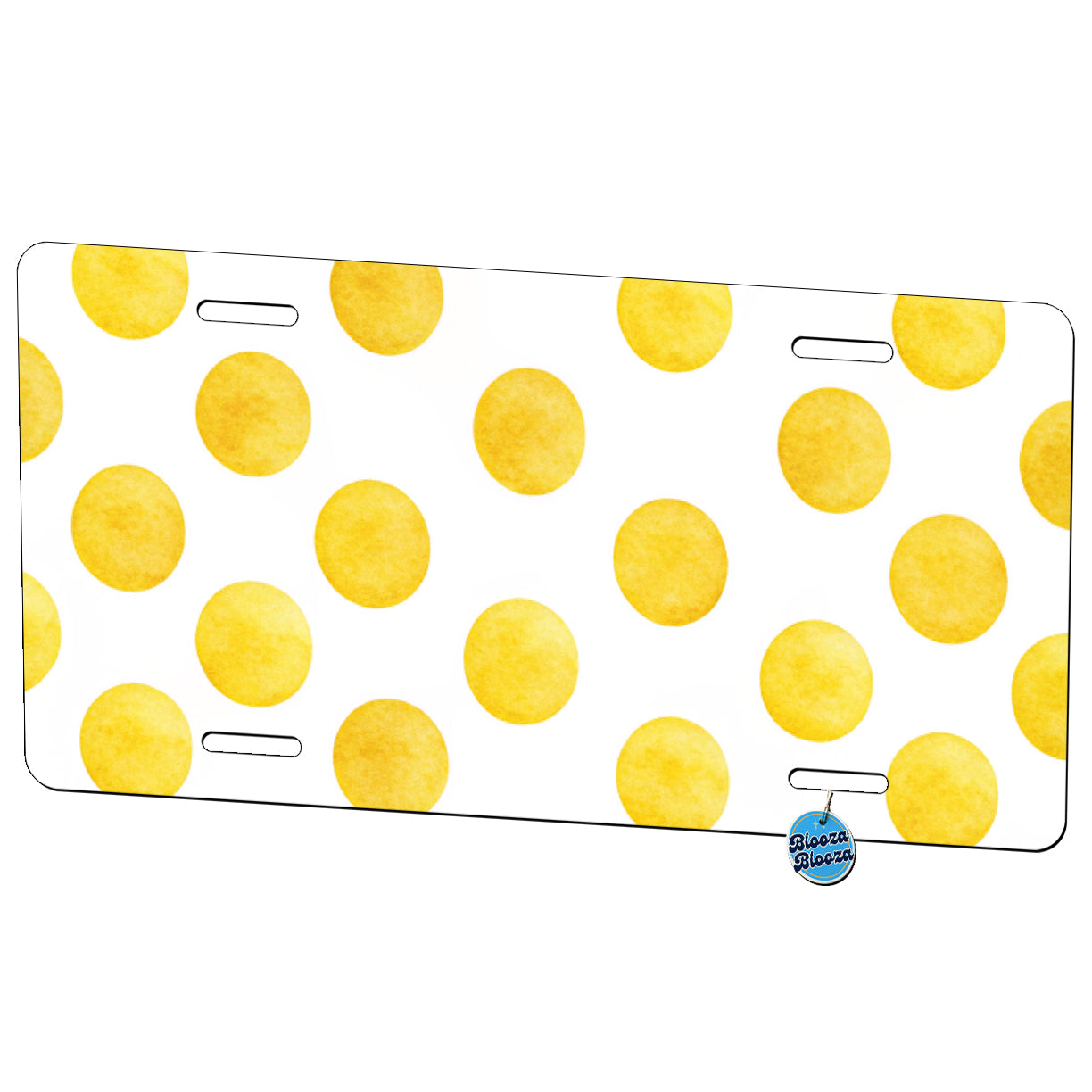 Yellow Polka Dots White Background Metal Vanity Novelty Tag License Plate for Trucks Cars SUVs