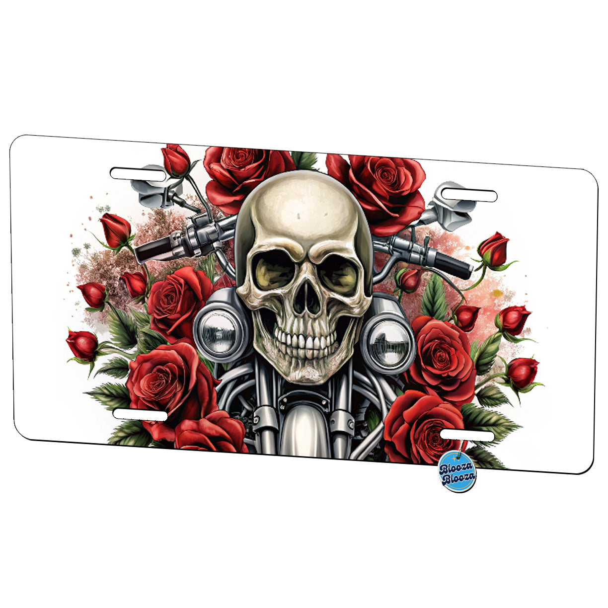 Biker Style Skulls And Roses Motorcycle Metal Vanity Novelty Tag License Plate for Trucks Cars SUVs