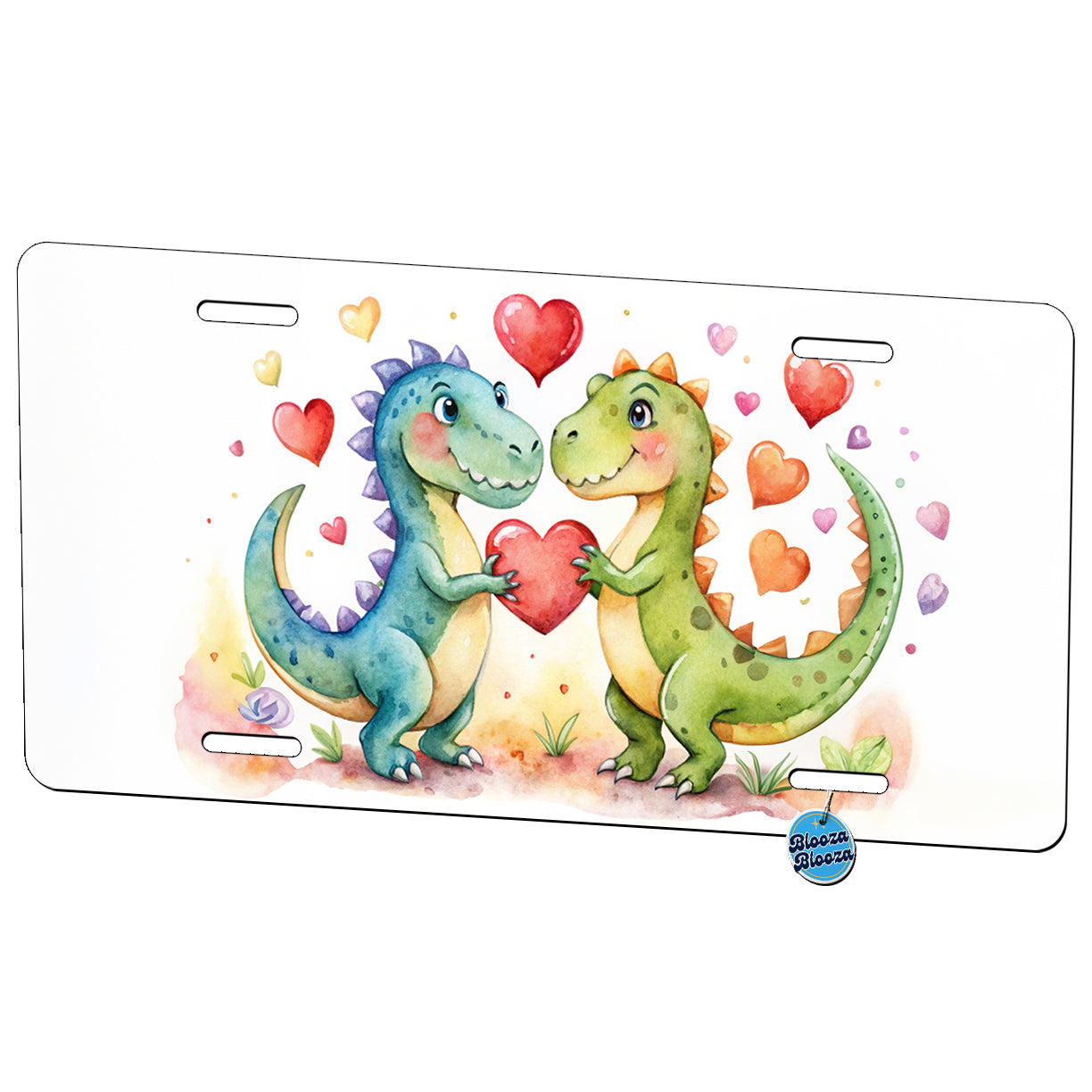 Dinosaurs In Love With Hearts Valentine's Day Metal Vanity Novelty Tag License Plate for Trucks Cars SUVs