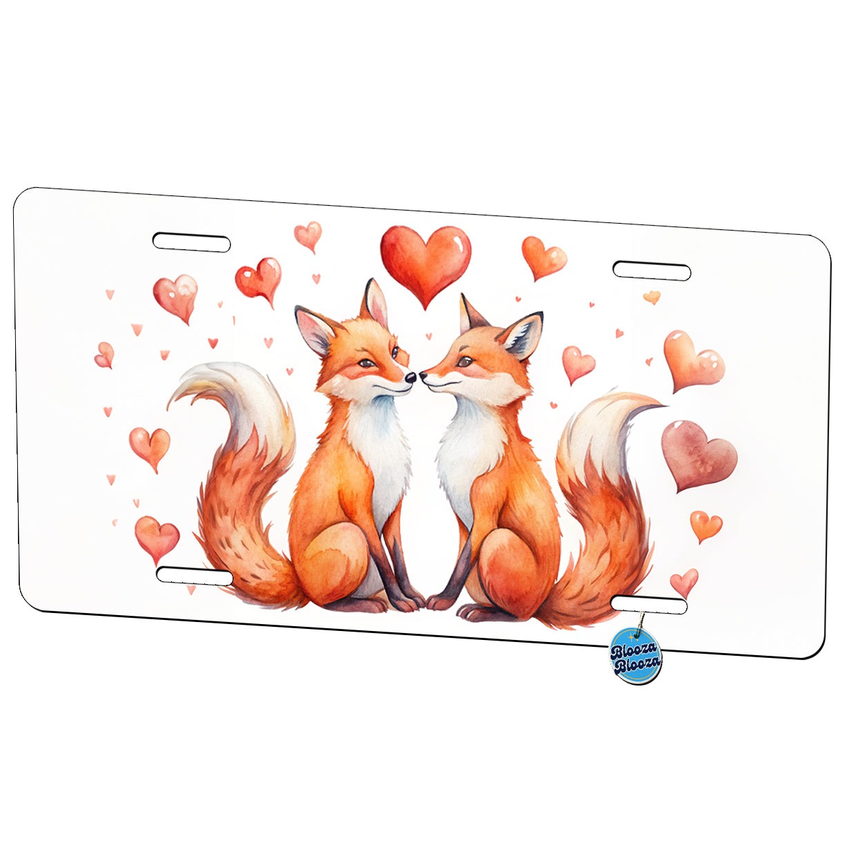 Foxes In Love With Hearts Valentine's Day Metal Vanity Novelty Tag License Plate for Trucks Cars SUVs