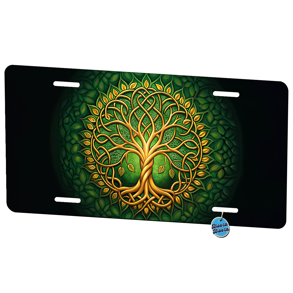 Irish Celtic Knot Tree Of Life Green And Golden Metal Vanity Novelty Tag License Plate for Trucks Cars SUVs