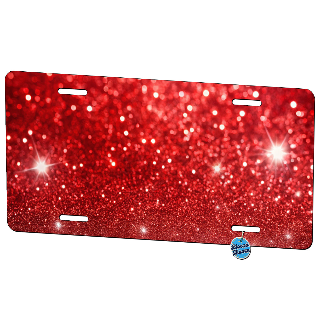 Red Faux Glitter Metal Vanity Novelty Tag License Plate for Trucks Cars SUVs