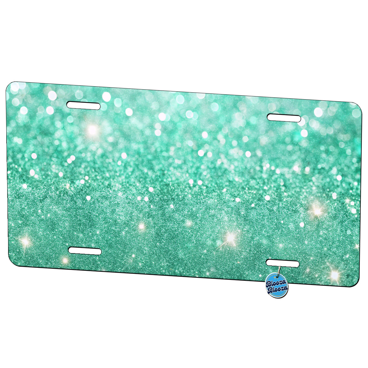 Sea Green Faux Glitter Metal Vanity Novelty Tag License Plate for Trucks Cars SUVs