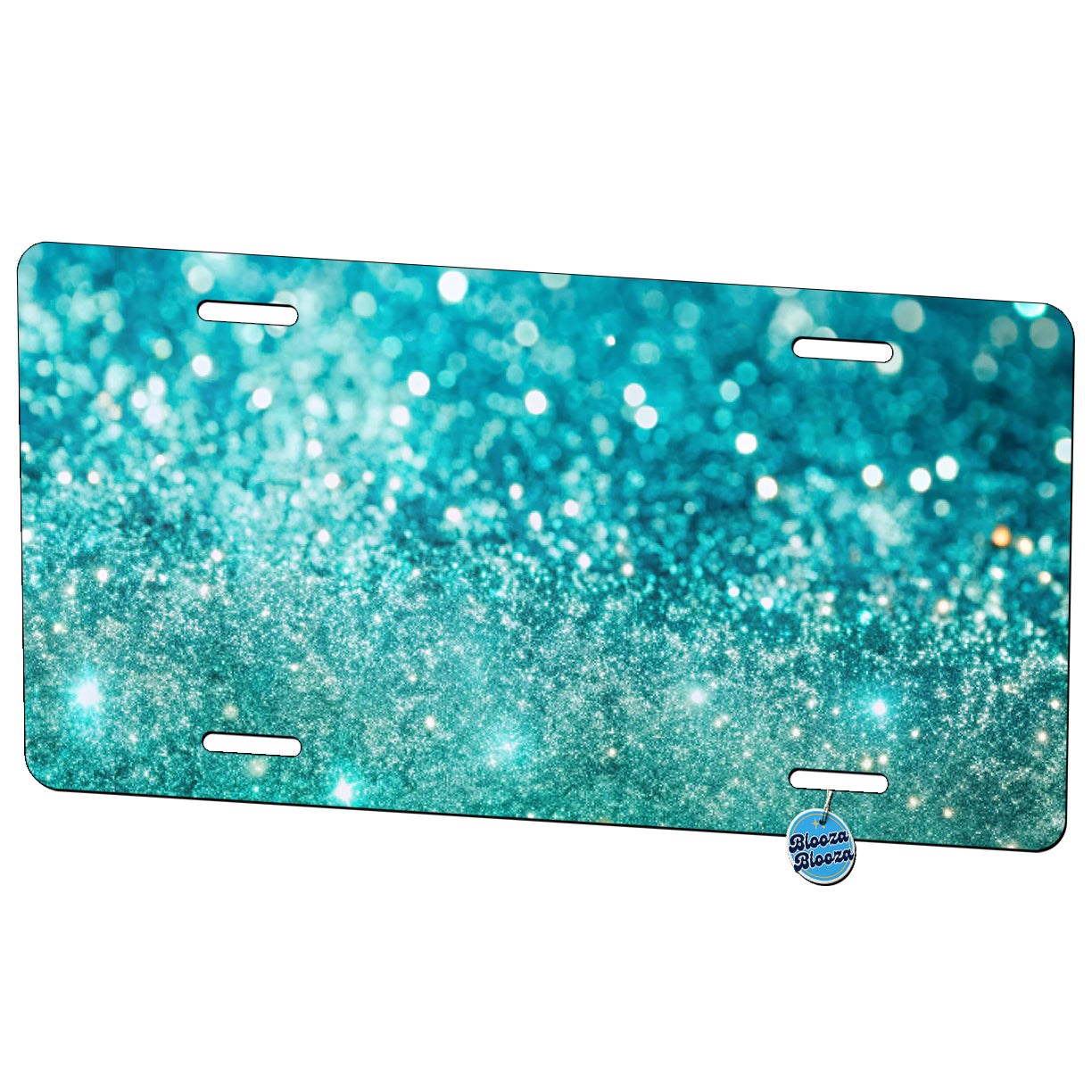 Turquoise Faux Glitter Metal Vanity Novelty Tag License Plate for Trucks Cars SUVs