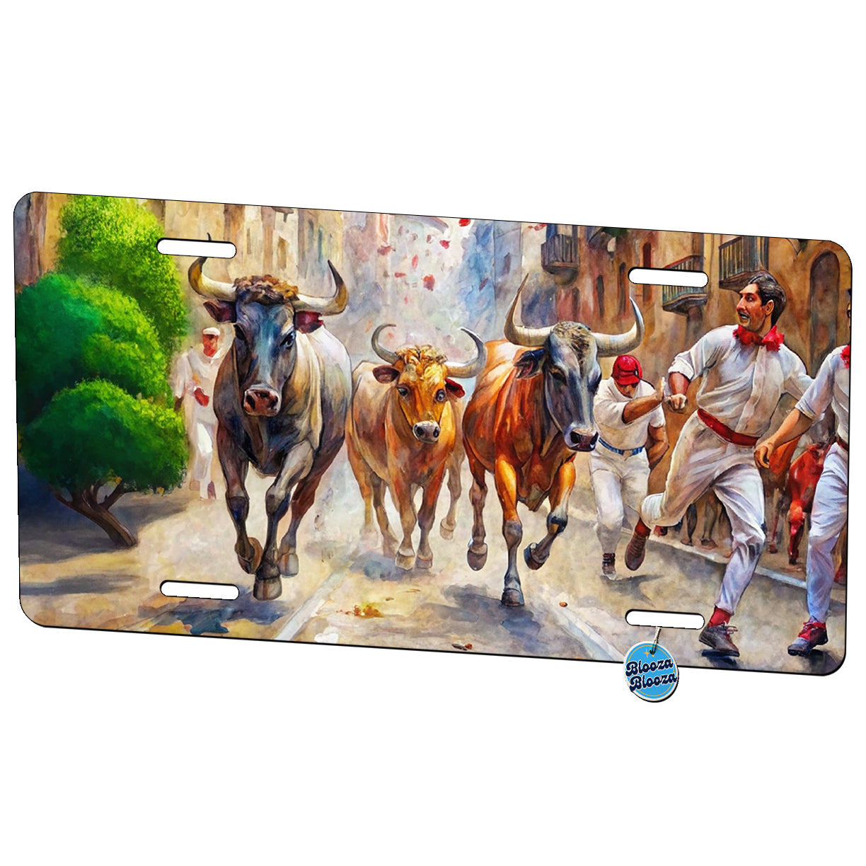 Running of the Bulls in Spain Metal Vanity Novelty Tag License Plate for Trucks Cars SUVs