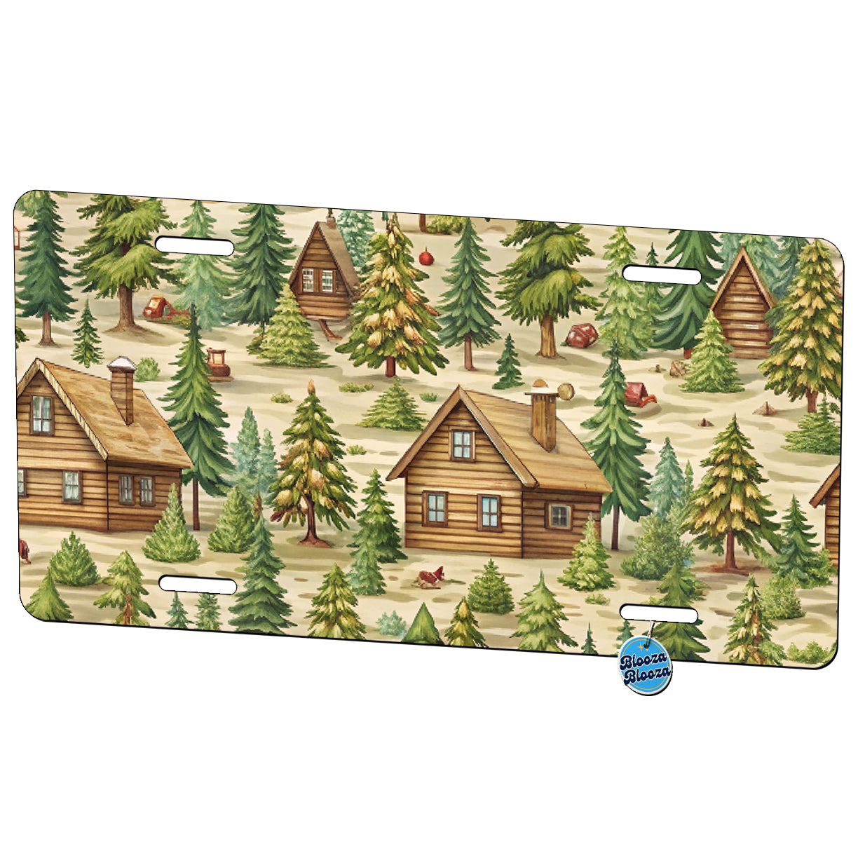 Log Cabin In Forest Pattern Metal Vanity Novelty Tag License Plate for Trucks Cars SUVs