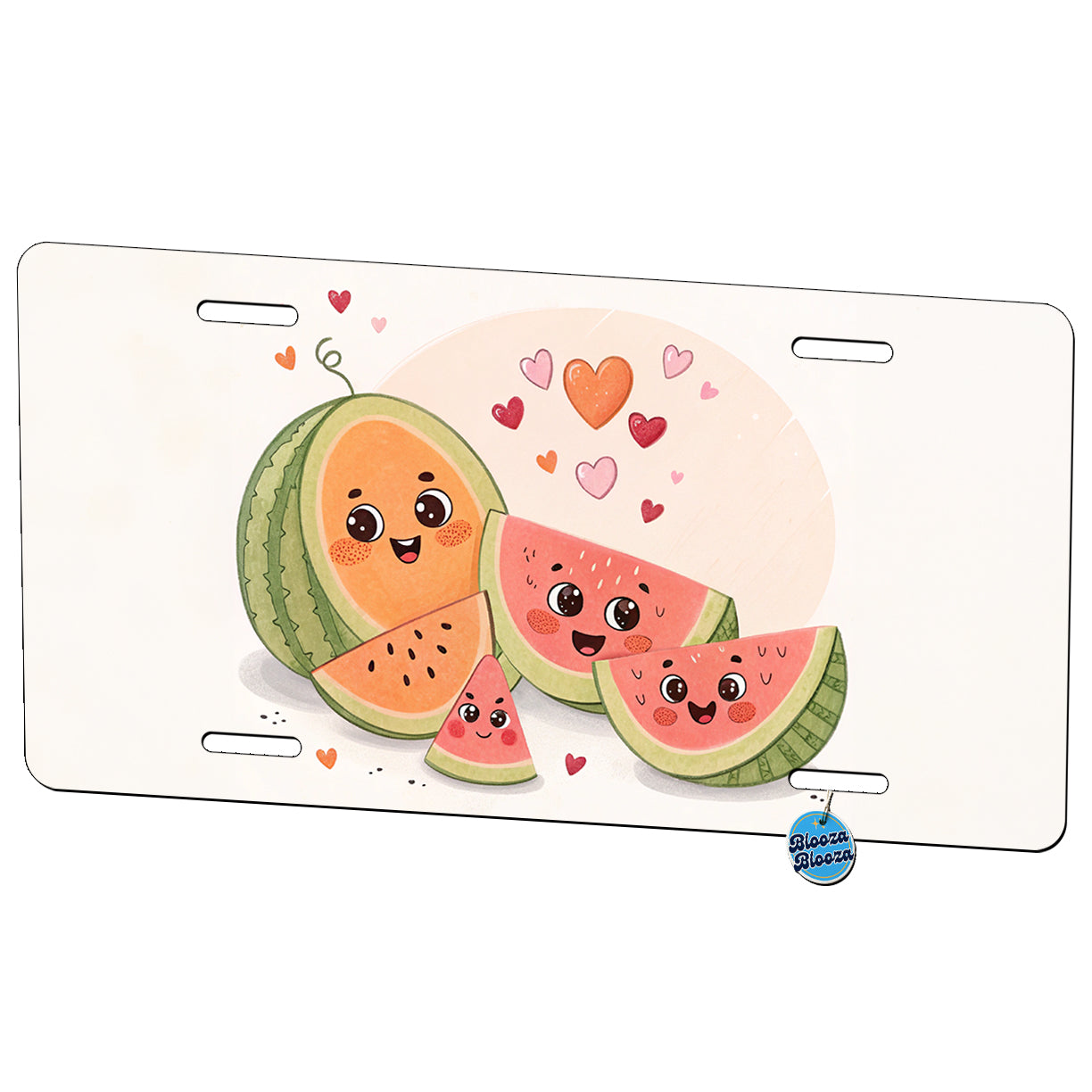 Kawaii Cantaloupes Watermelon Hearts Metal Vanity Novelty Tag License Plate for Trucks Cars SUVs