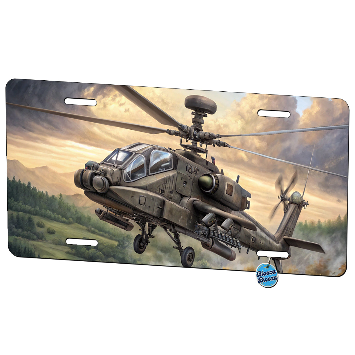 AH-64 Apache US Army Attack Helicopter Flying Metal Vanity Novelty Tag License Plate for Trucks Cars SUVs