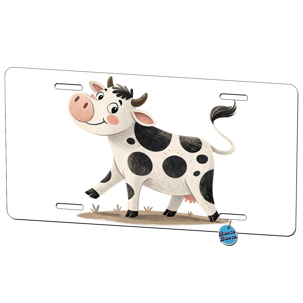Cow Children's Illustration Style Metal Vanity Novelty Tag License Plate for Trucks Cars SUVs