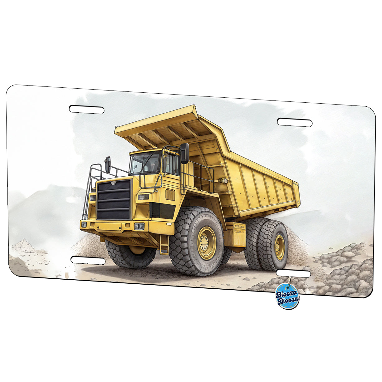 Yellow Dump Truck Construction Equipment Metal Vanity Novelty Tag License Plate for Trucks Cars SUVs