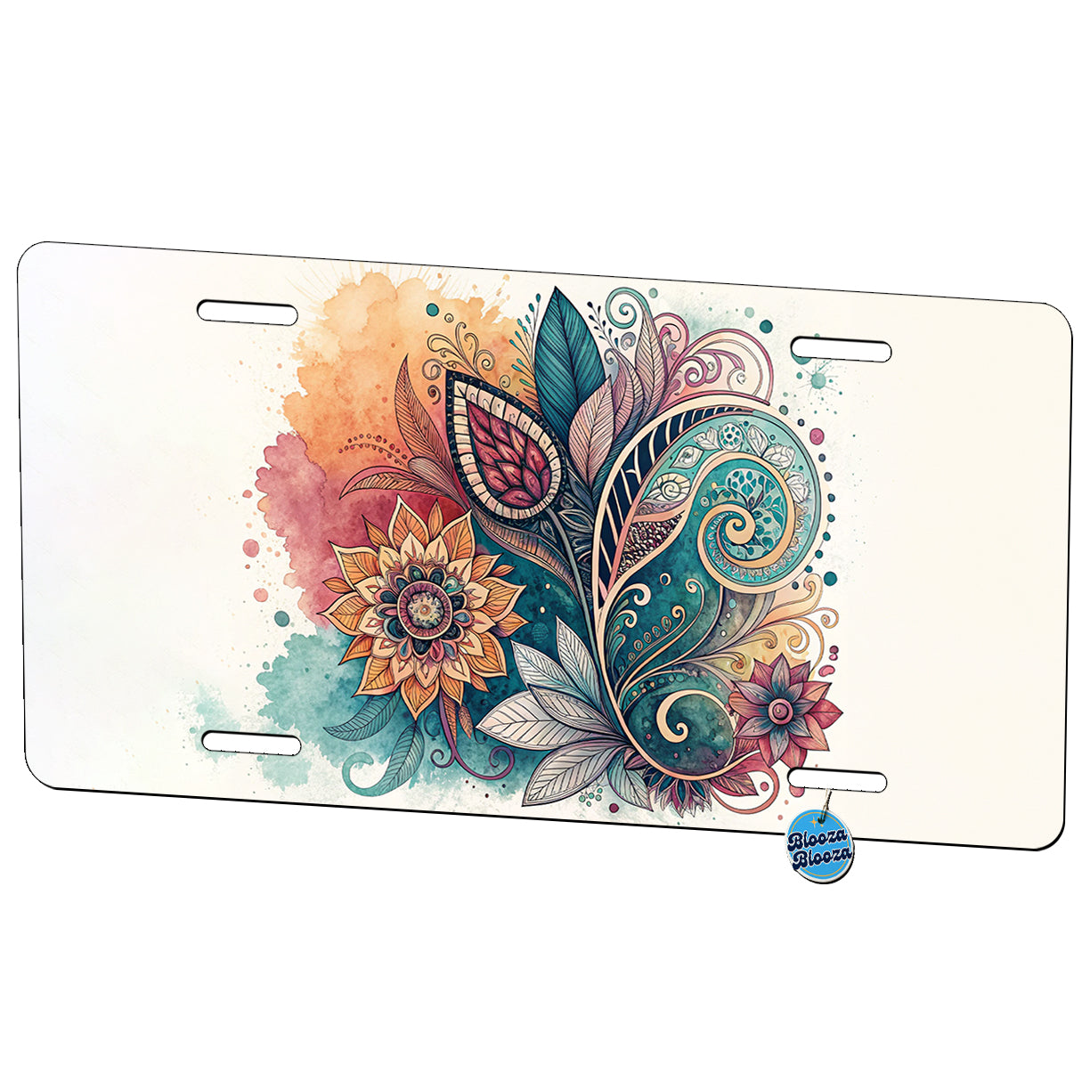 Abstract Deco Floral Leaves Swirl Design Metal Vanity Novelty Tag License Plate for Trucks Cars SUVs