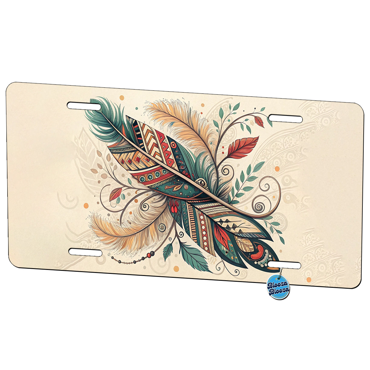 Abstract Southwestern Feather Leaf Design Metal Vanity Novelty Tag License Plate for Trucks Cars SUVs