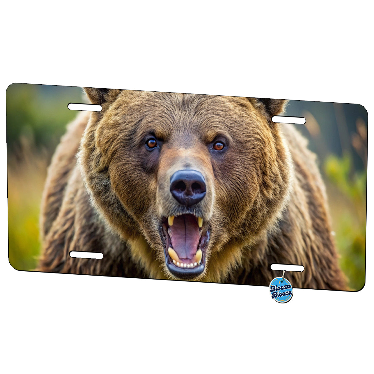 Angry Grizzly Bear Charging Metal Vanity Novelty Tag License Plate for Trucks Cars SUVs