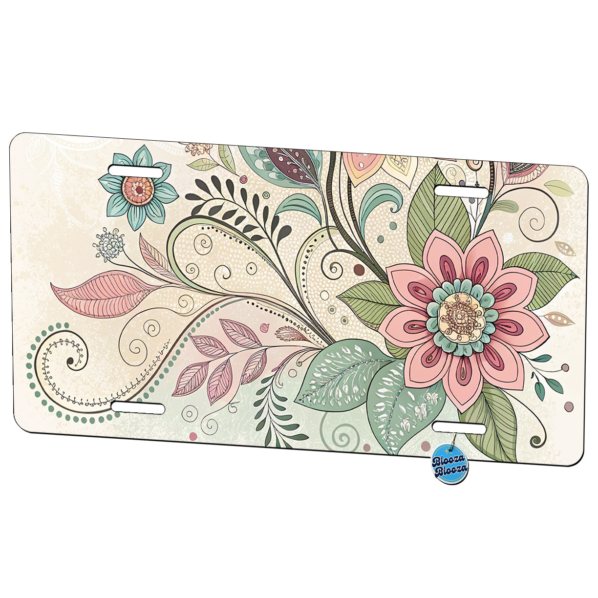 Boho Floral Flowers Leaves Metal Vanity Novelty Tag License Plate for Trucks Cars SUVs