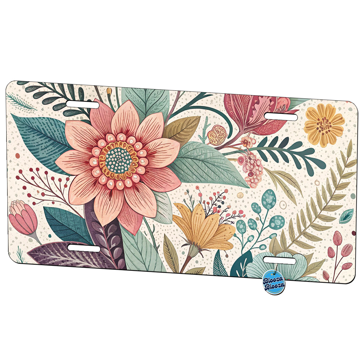 Boho Pastel Floral Pattern Metal Vanity Novelty Tag License Plate for Trucks Cars SUVs