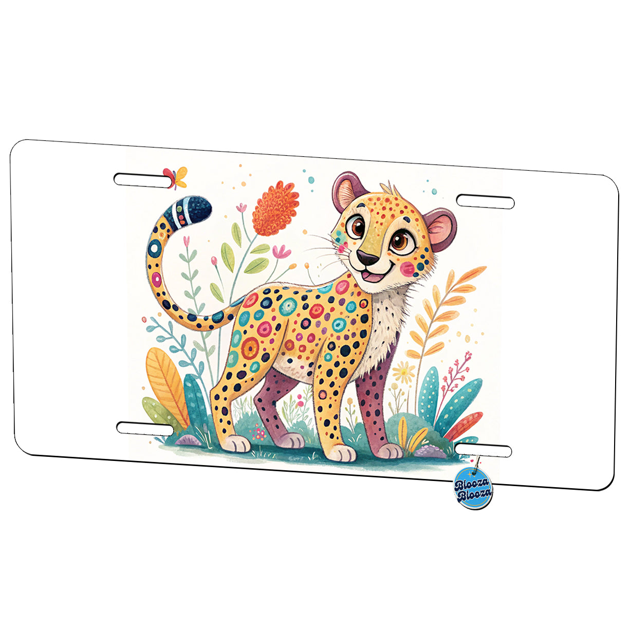 Cheetah Children's Illustration Style Metal Vanity Novelty Tag License Plate for Trucks Cars SUVs