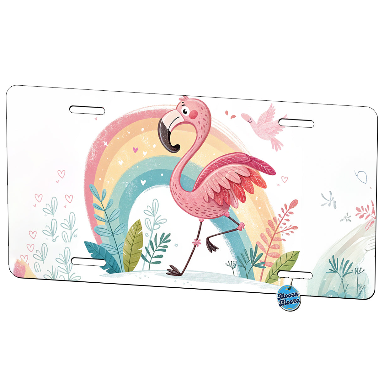 Flamingo and Rainbow Children's Illustration Style Metal Vanity Novelty Tag License Plate for Trucks Cars SUVs