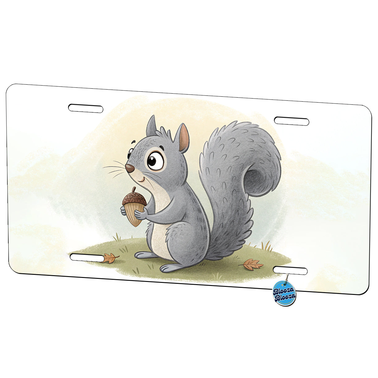 Gray Squirrel Children's Illustration Style Metal Vanity Novelty Tag License Plate for Trucks Cars SUVs