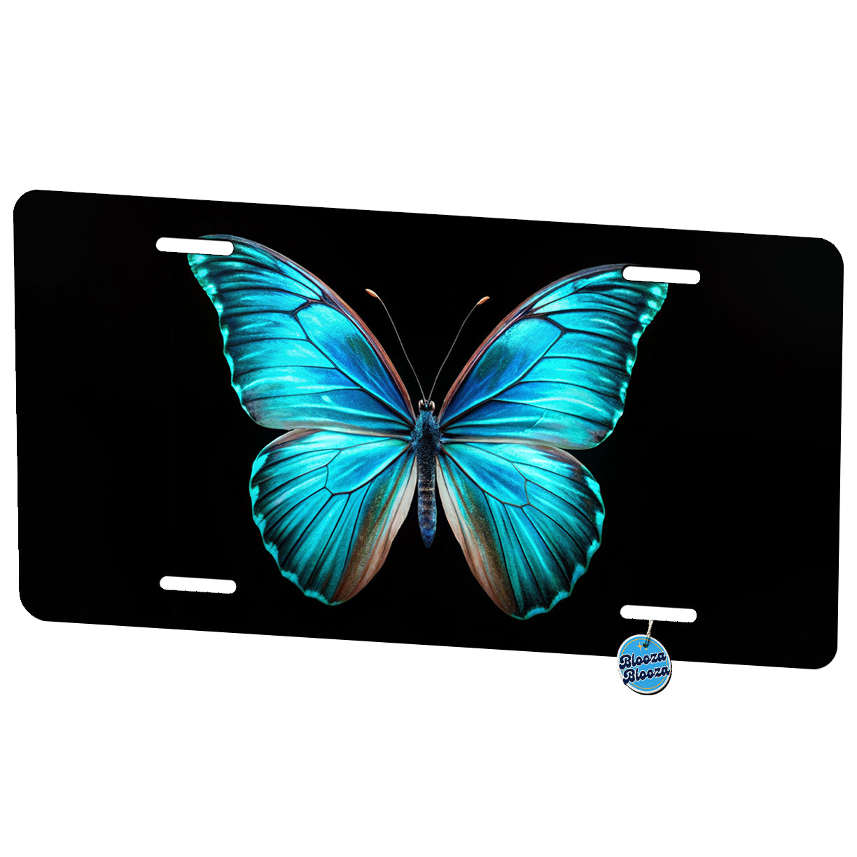 Neon Blue Teal Butterfly Metal Vanity Novelty Tag License Plate for Trucks Cars SUVs