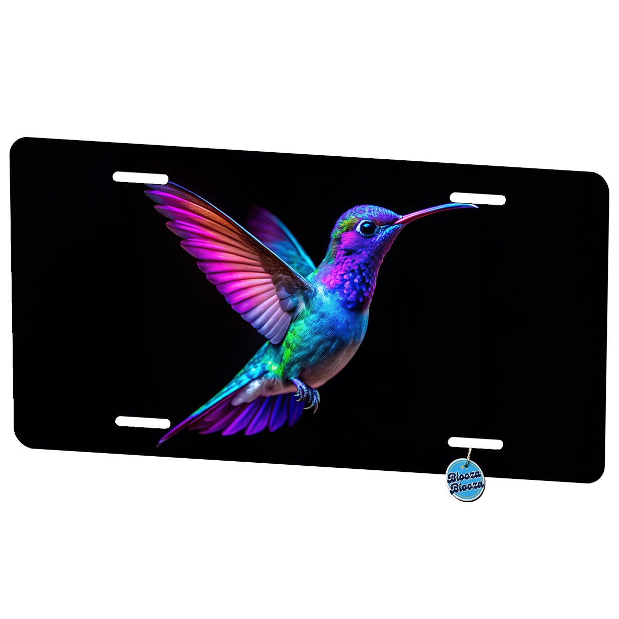 Neon Purple Blue Hummingbird Metal Vanity Novelty Tag License Plate for Trucks Cars SUVs