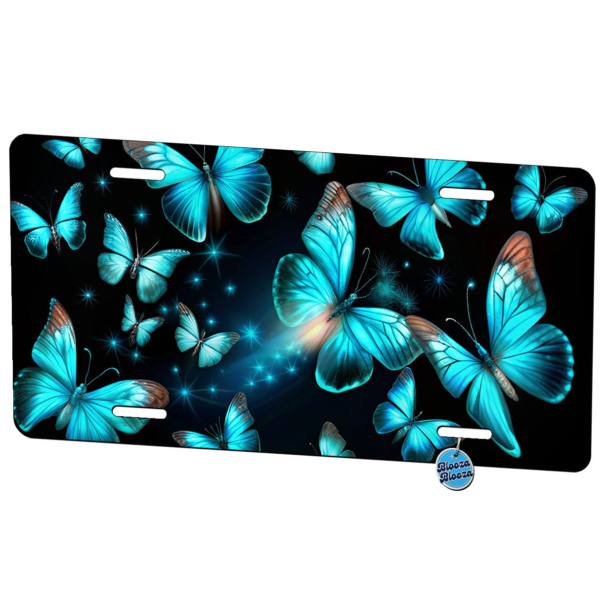 Neon Teal Blue Butterflies Metal Vanity Novelty Tag License Plate for Trucks Cars SUVs