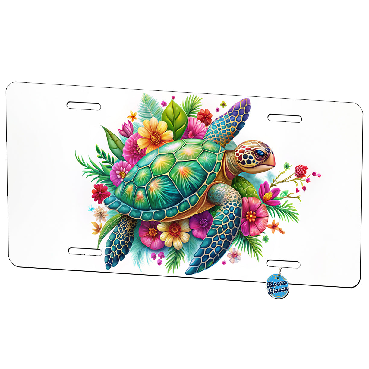 Tropical Sea Turtle Floral Design Metal Vanity Novelty Tag License Plate for Trucks Cars SUVs