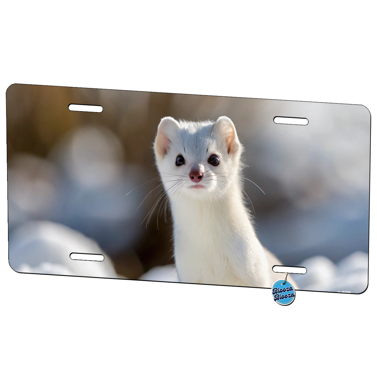 White Stoat Ermine In Snow Metal Vanity Novelty Tag License Plate for Trucks Cars SUVs